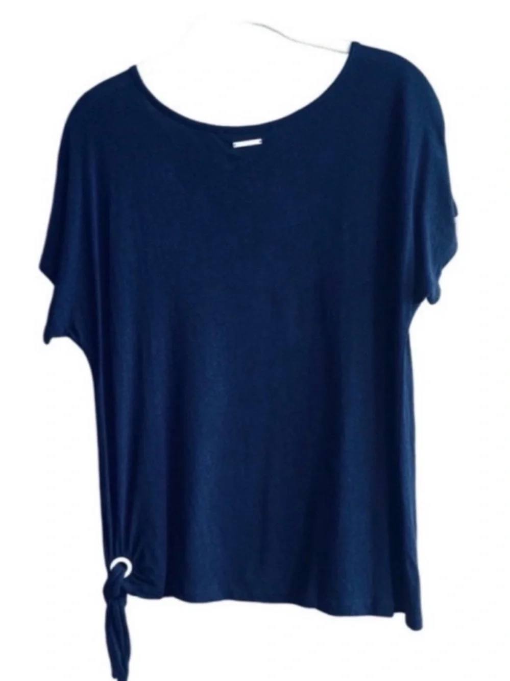 Michael Kors Short Sleeve Blouse Linen Blend Side Tie True Navy Blue Size M